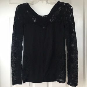 Free People Black Knit/Lace long sleeve Top
